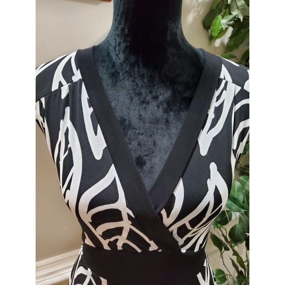 Just For Wraps Women Black/White Polyester V-Neck Sleeveless Knee Length Dress L - Picture 5 of 11